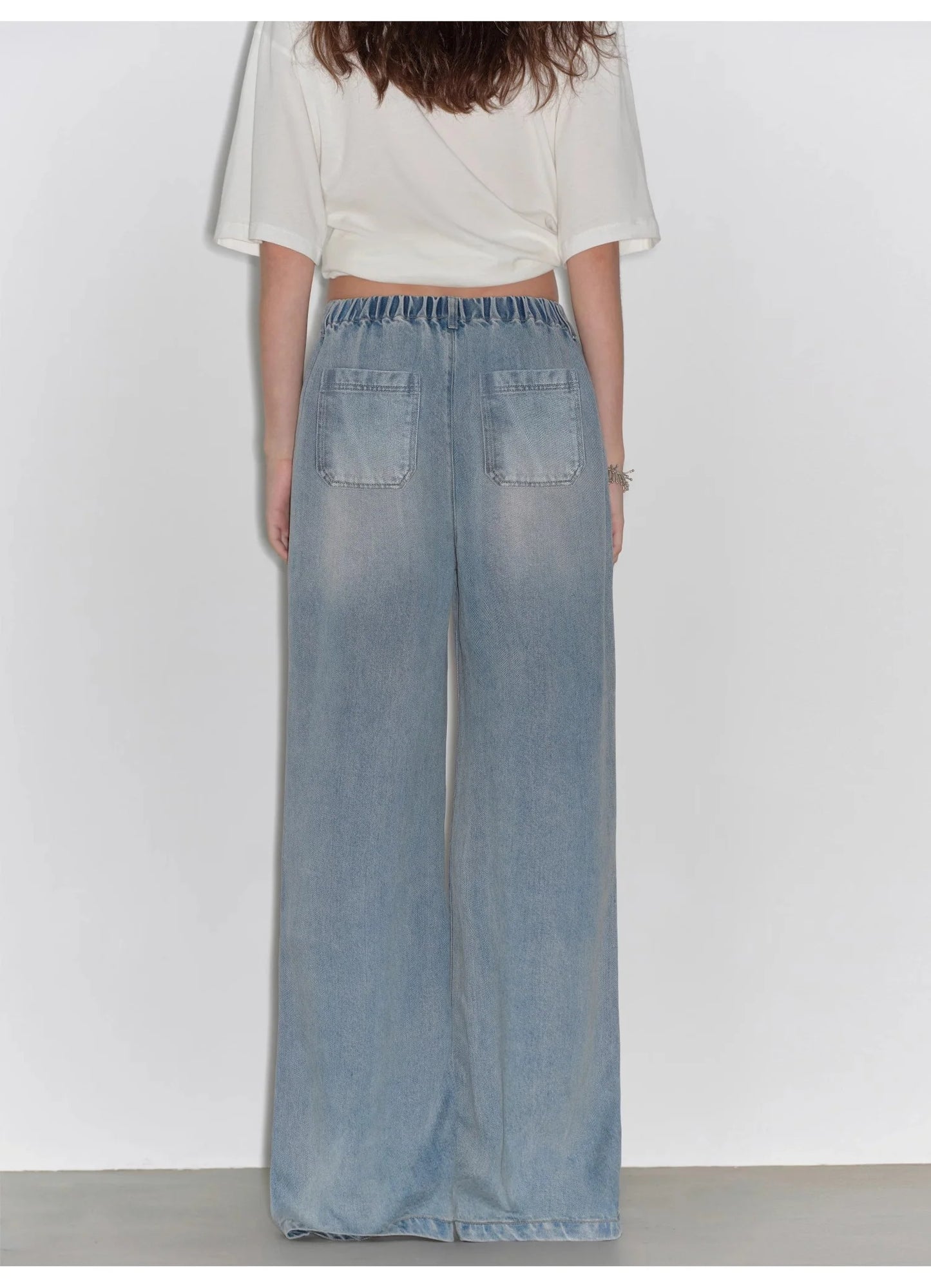 "Dream Street" Cool Lyocell Denim Drape Relaxed Elastic Waist Straight Leg Wide Leg Pants Summer