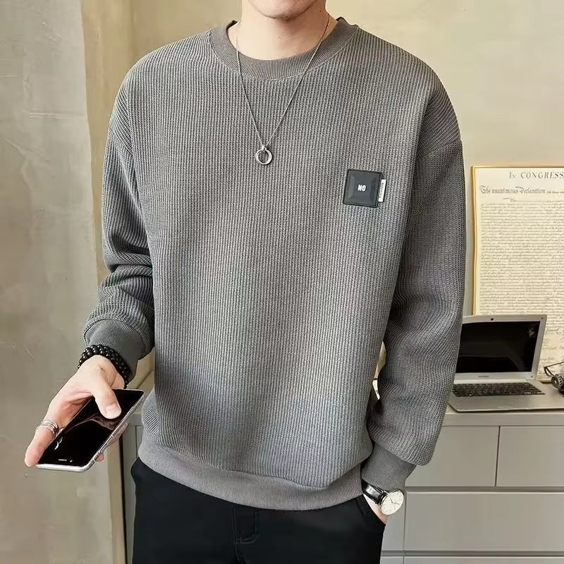 Loose round Neck Texture Pattern Men'S Hoodie Solid Color Casual Autumn Wear Comfortable Breathable Street Style Sweatshirt