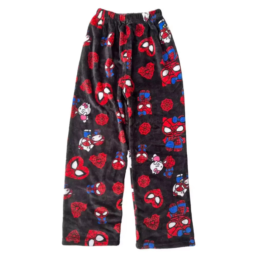2025 New Y2K Hello Kitty Spiderman Sleeping Pants Anime Pajama Pants Flannel Soft Casual Pants Cartoon Home Trousers Couple Gift