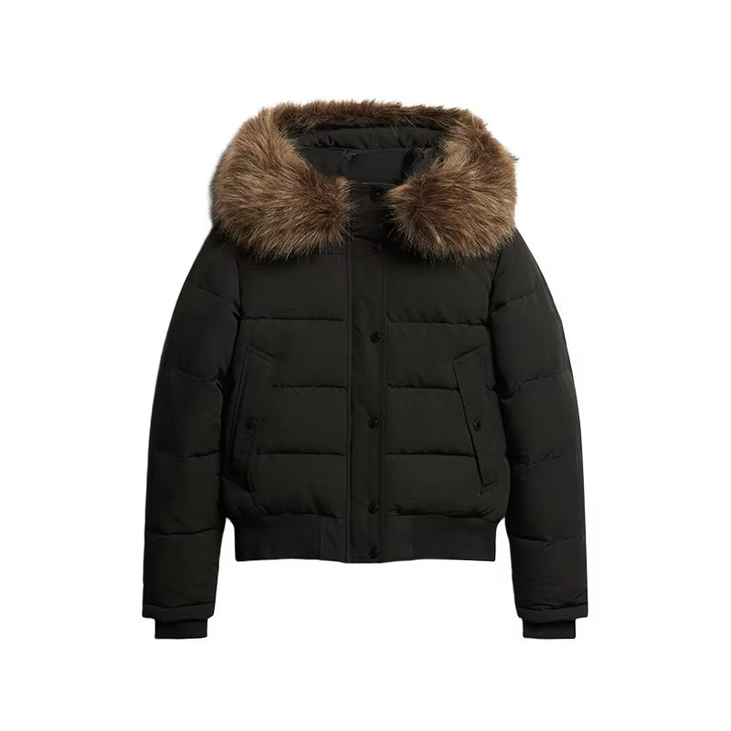 Hooded Cotton Coats for Woman Fluffy Faux Fur Hood Zip Vintage Outwear Autumn Trendy Warmed Casual Women'S Outdoor Chic Clothes
