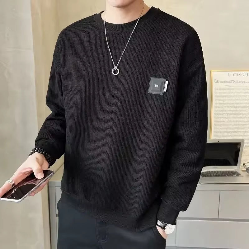 Loose round Neck Texture Pattern Men'S Hoodie Solid Color Casual Autumn Wear Comfortable Breathable Street Style Sweatshirt
