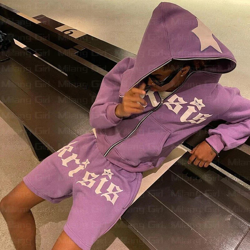 Zip Hoodie Stars Print Goth Punk Sweatshirt Men'S Hoodies Sport Coat Pullover Gothic Long Sleeve Oversized Hoodie Y2K Jacket Emo.