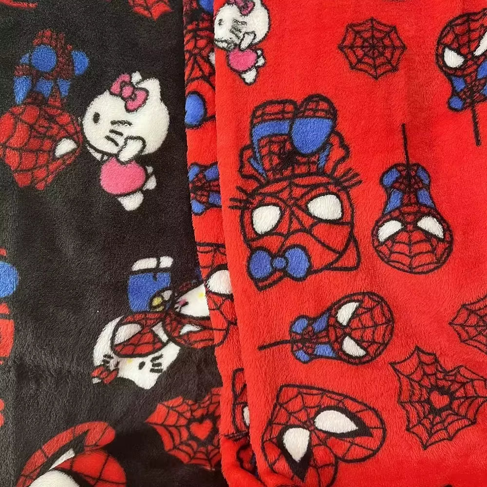 2025 New Y2K Hello Kitty Spiderman Sleeping Pants Anime Pajama Pants Flannel Soft Casual Pants Cartoon Home Trousers Couple Gift