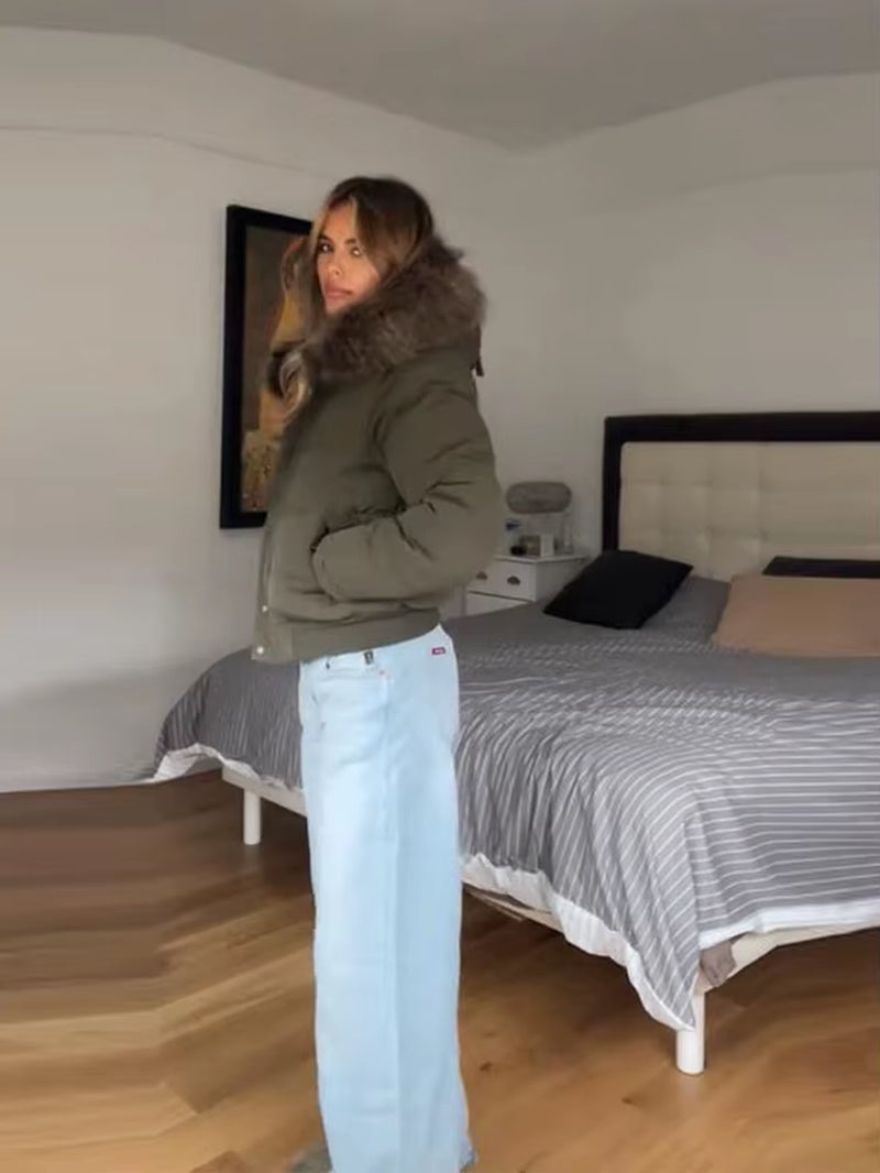 Hooded Cotton Coats for Woman Fluffy Faux Fur Hood Zip Vintage Outwear Autumn Trendy Warmed Casual Women'S Outdoor Chic Clothes