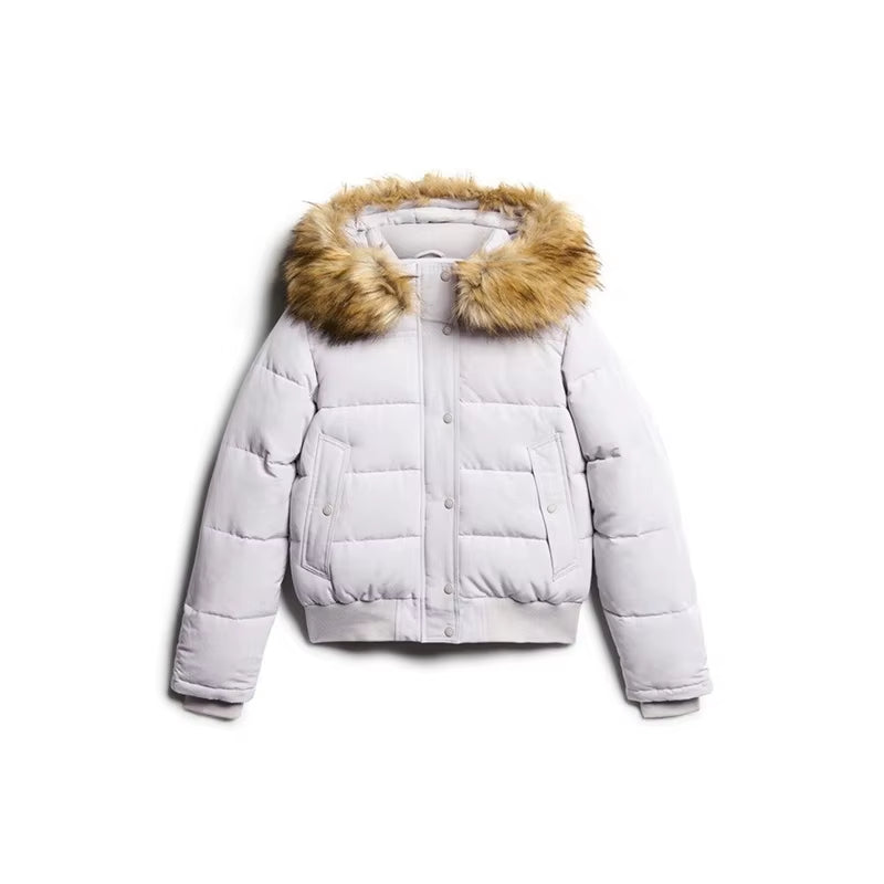 Hooded Cotton Coats for Woman Fluffy Faux Fur Hood Zip Vintage Outwear Autumn Trendy Warmed Casual Women'S Outdoor Chic Clothes