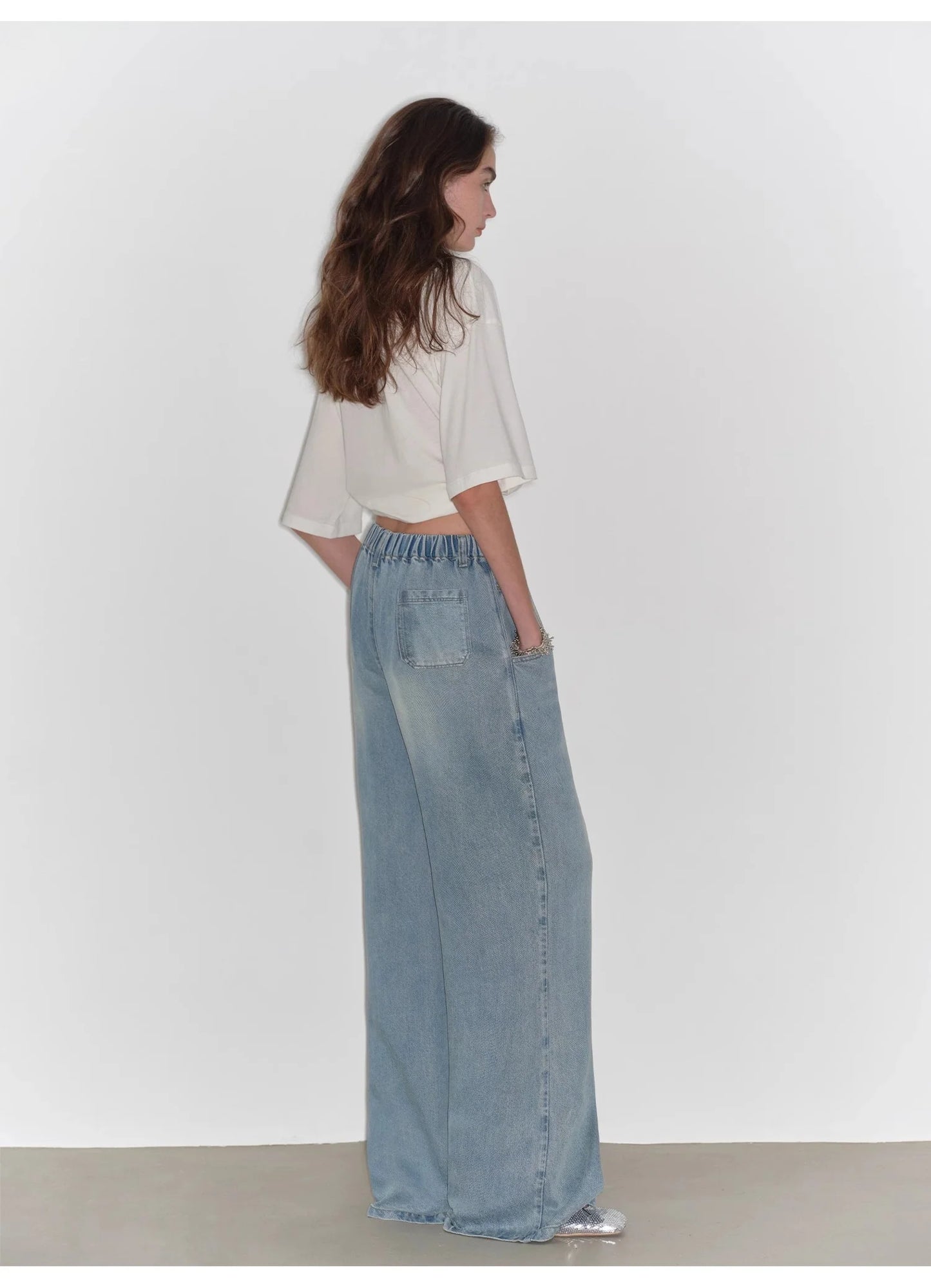 "Dream Street" Cool Lyocell Denim Drape Relaxed Elastic Waist Straight Leg Wide Leg Pants Summer