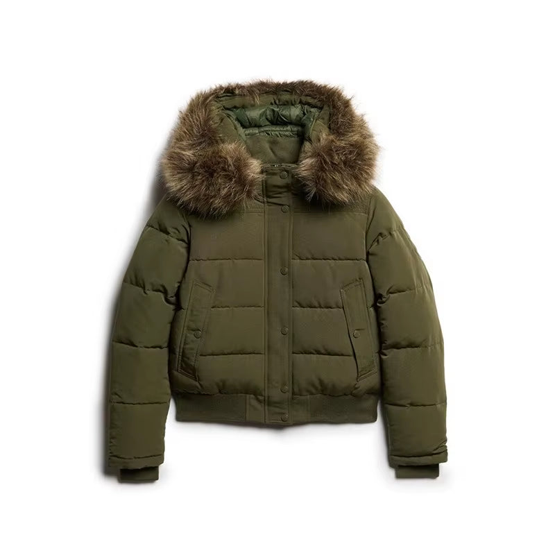 Hooded Cotton Coats for Woman Fluffy Faux Fur Hood Zip Vintage Outwear Autumn Trendy Warmed Casual Women'S Outdoor Chic Clothes