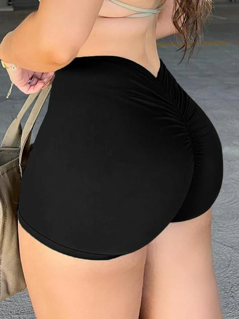 Women'S Plain Ruched High Waist Shorts, Lady Casual Comfy Skinny Shorts for Daily Wear, Lounge Shorts for Women, Minimalist Comfort Womenswear Bottom for Summer, Downtown Girl Clothes.