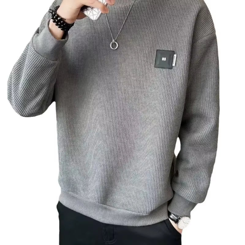 Loose round Neck Texture Pattern Men'S Hoodie Solid Color Casual Autumn Wear Comfortable Breathable Street Style Sweatshirt