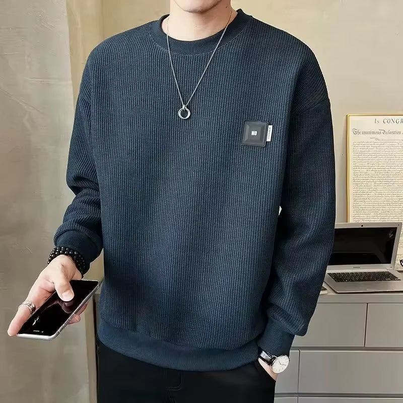 Loose round Neck Texture Pattern Men'S Hoodie Solid Color Casual Autumn Wear Comfortable Breathable Street Style Sweatshirt