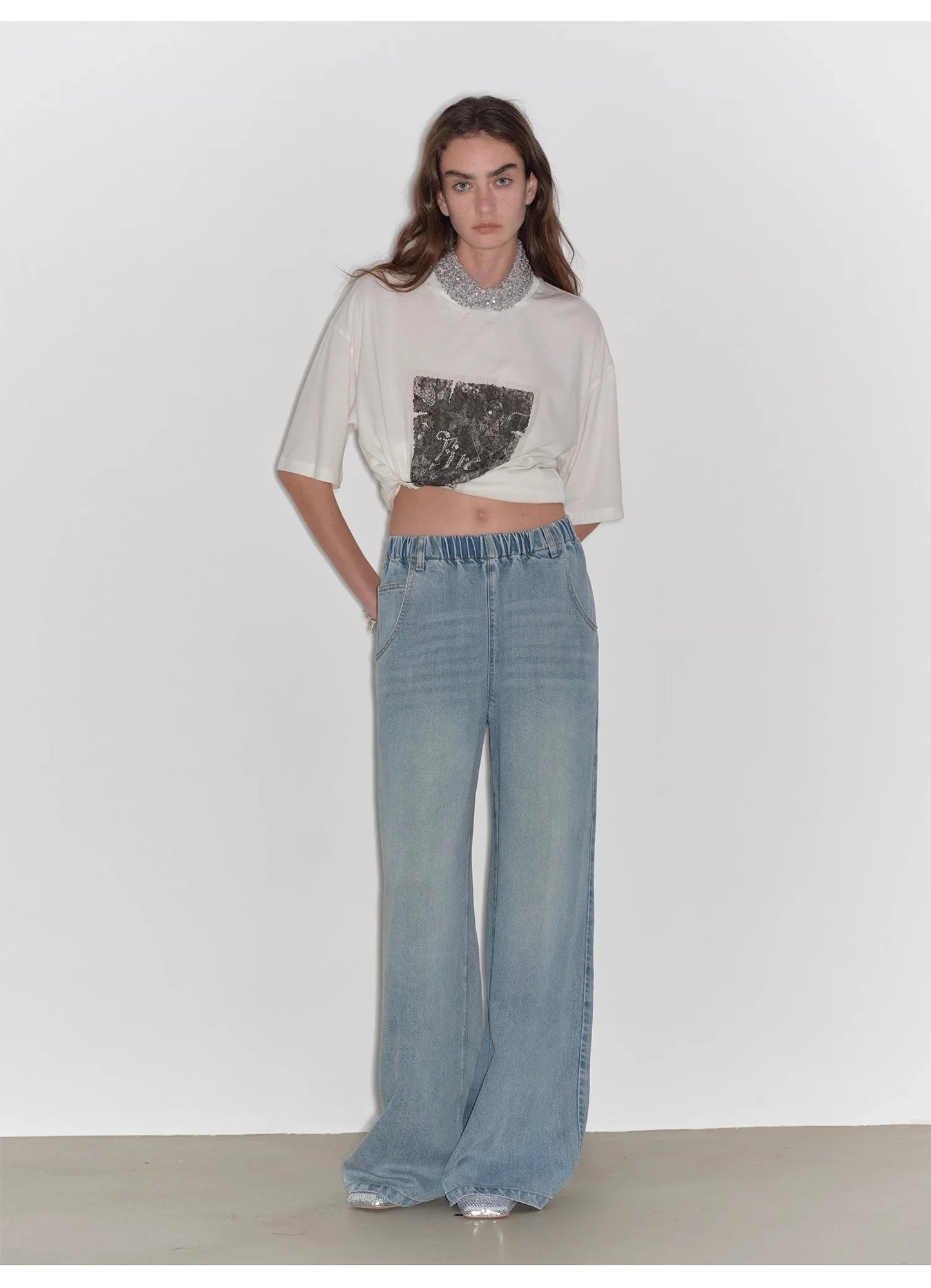 "Dream Street" Cool Lyocell Denim Drape Relaxed Elastic Waist Straight Leg Wide Leg Pants Summer