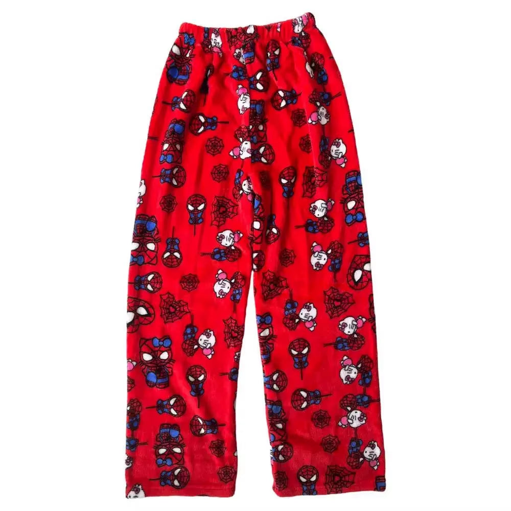 2025 New Y2K Hello Kitty Spiderman Sleeping Pants Anime Pajama Pants Flannel Soft Casual Pants Cartoon Home Trousers Couple Gift