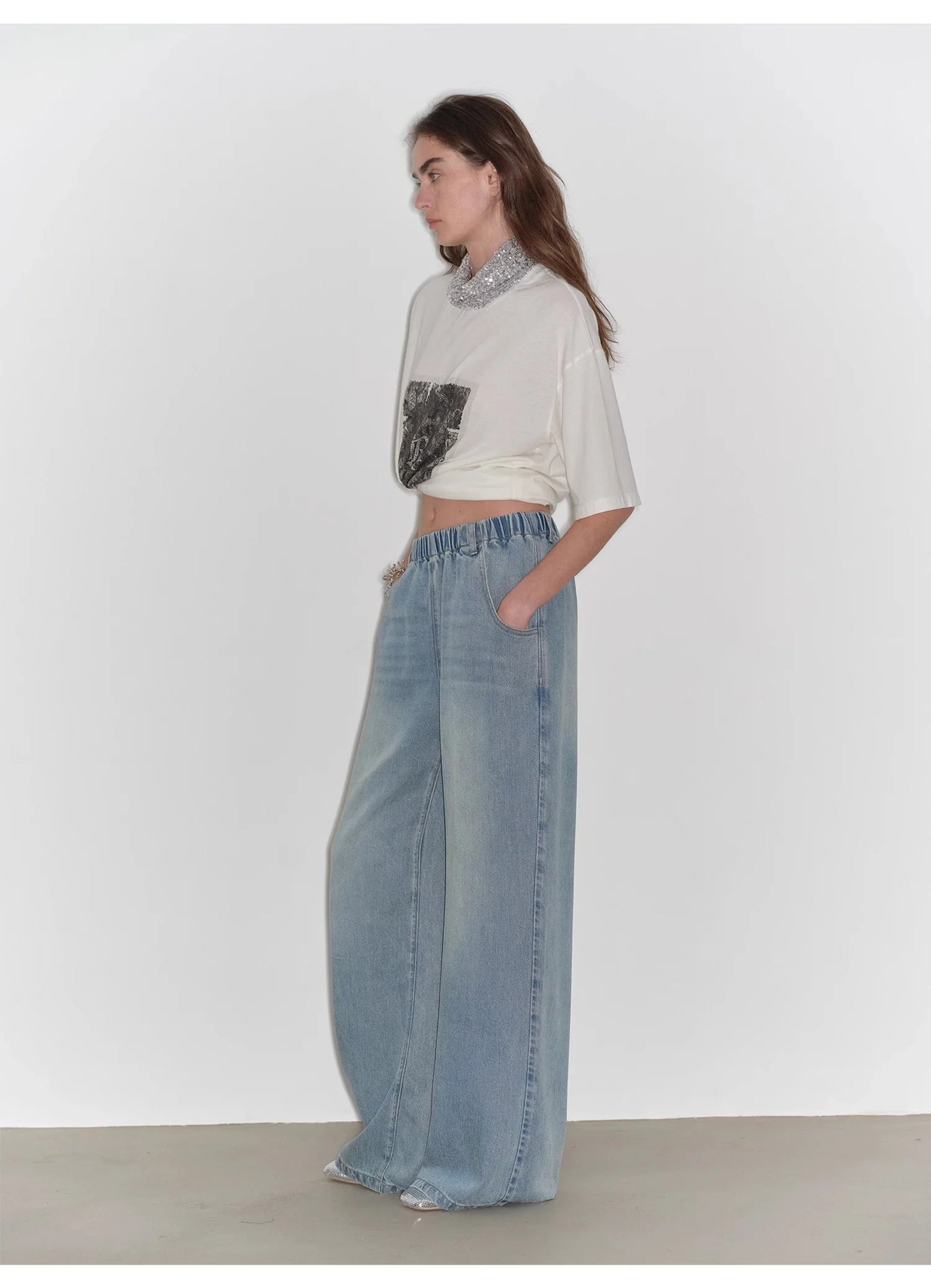 "Dream Street" Cool Lyocell Denim Drape Relaxed Elastic Waist Straight Leg Wide Leg Pants Summer