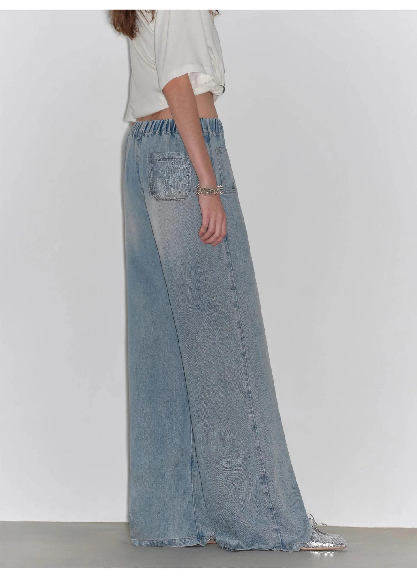 "Dream Street" Cool Lyocell Denim Drape Relaxed Elastic Waist Straight Leg Wide Leg Pants Summer
