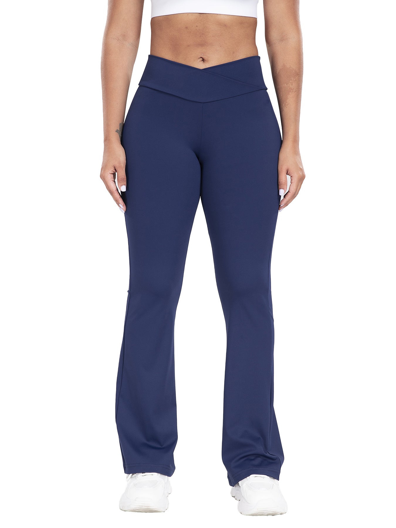 Cross Waist Side Pocket Leisure Sports Bell-Bottom Pants Slim Fit Yoga Pants Women