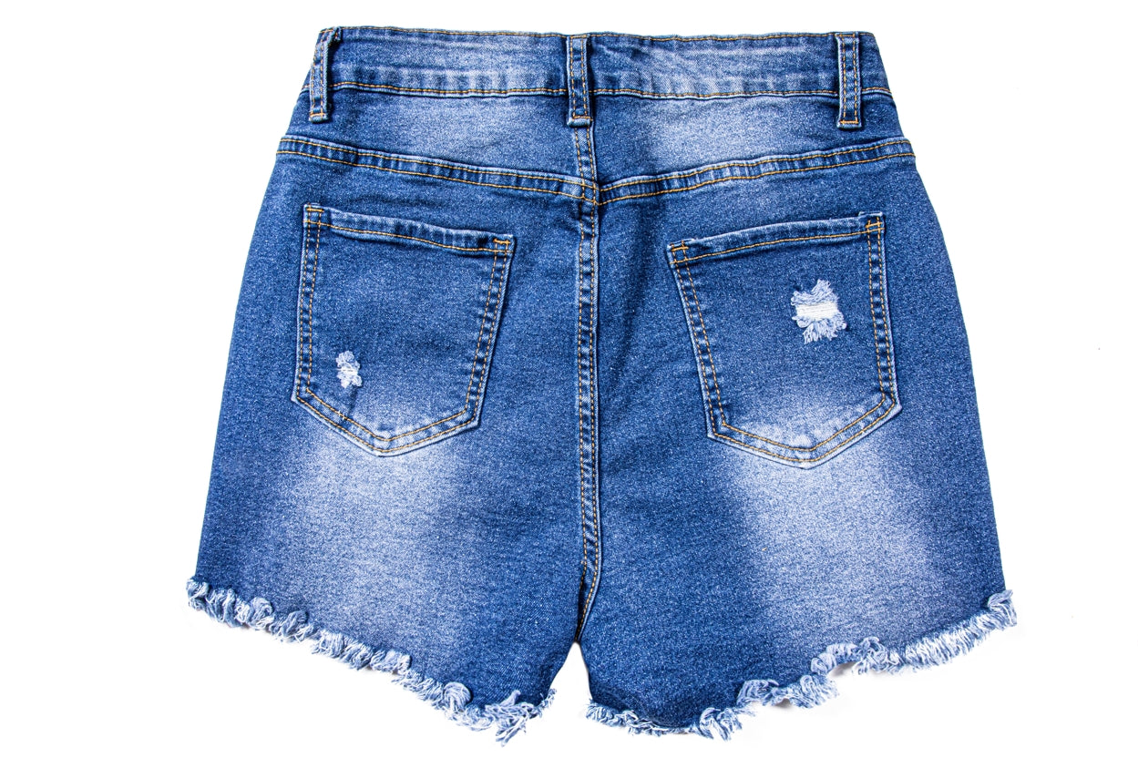 Womens Mid-High Rise Ripped Jean Shorts Distressed Stretchy Denim Shorts.