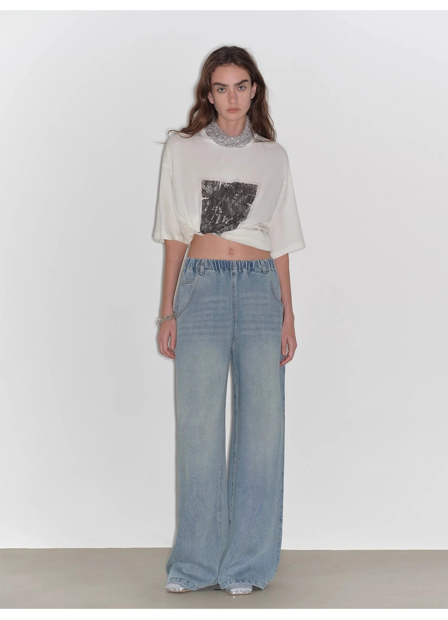 "Dream Street" Cool Lyocell Denim Drape Relaxed Elastic Waist Straight Leg Wide Leg Pants Summer