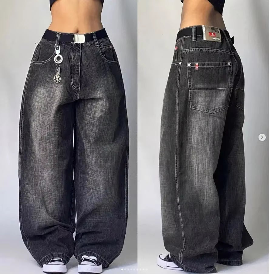 American Hip-Hop Retro Loose Jeans Women'S Y2K New Tide Harajuku High Waist Wide Leg Pants Gothic Wide Pants Street Pants Male