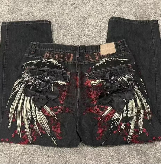 American Hip-Hop Retro Loose Jeans Women'S Y2K New Tide Harajuku High Waist Wide Leg Pants Gothic Wide Pants Street Pants Male