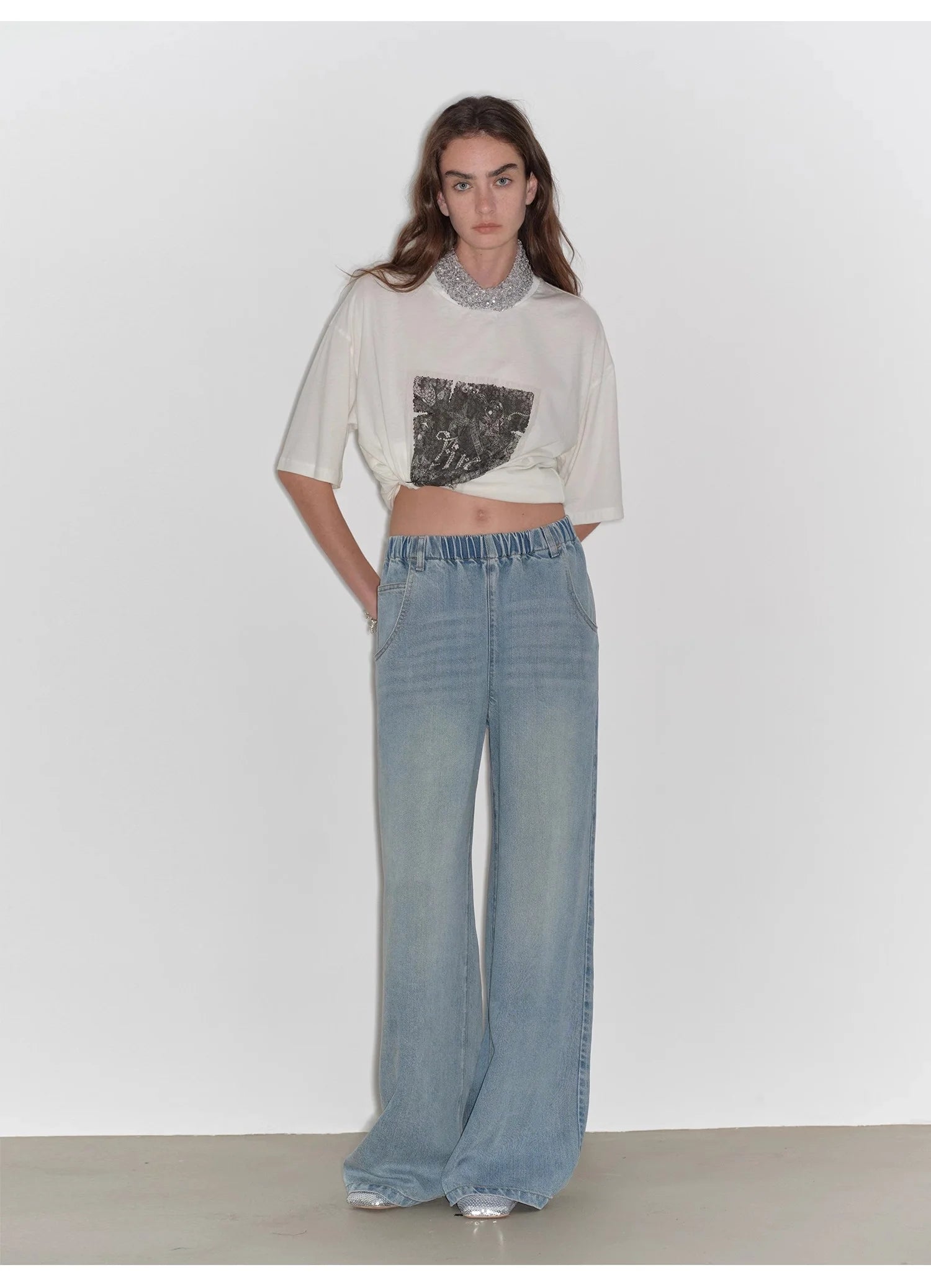 "Dream Street" Cool Lyocell Denim Drape Relaxed Elastic Waist Straight Leg Wide Leg Pants Summer