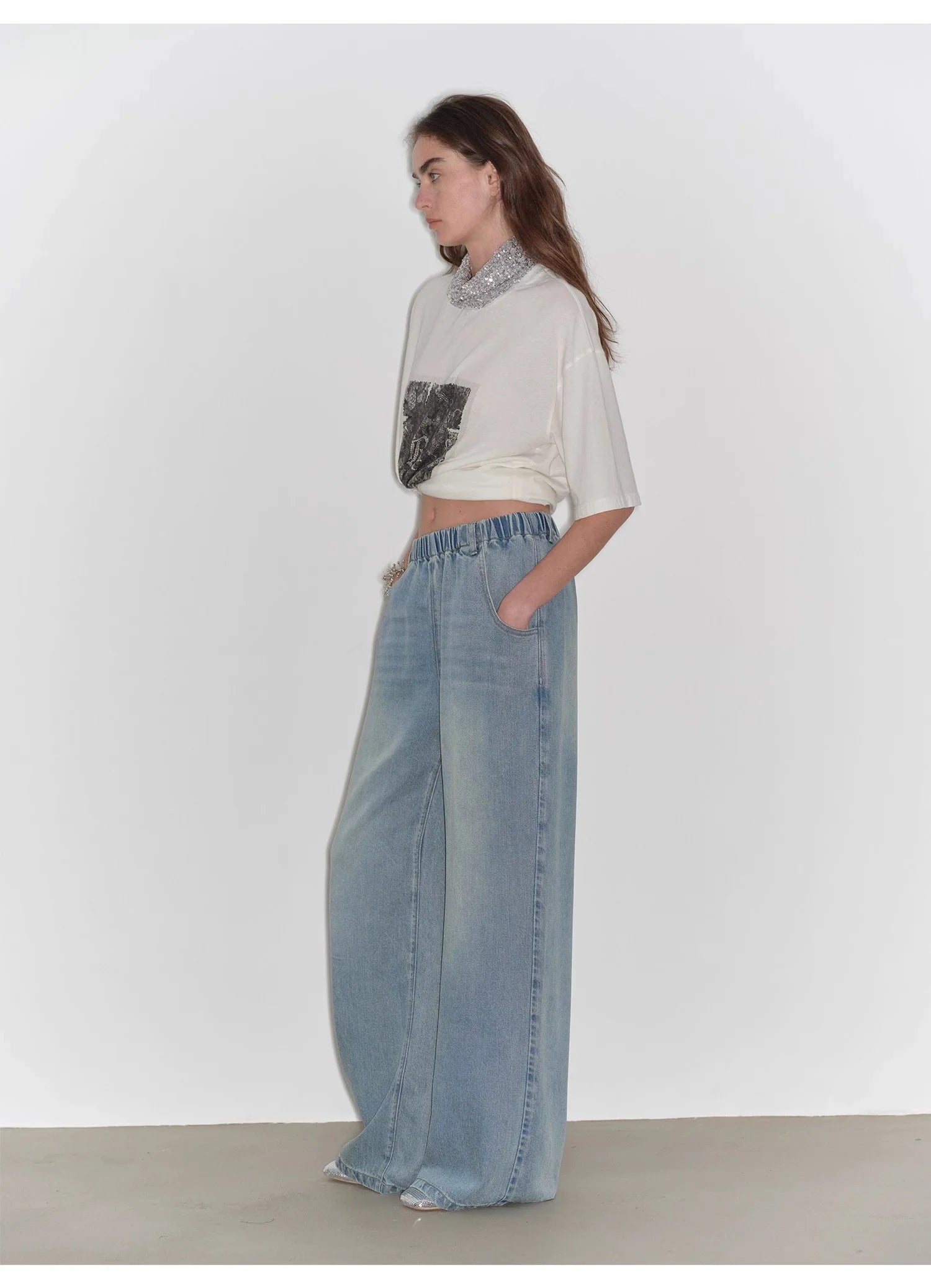 "Dream Street" Cool Lyocell Denim Drape Relaxed Elastic Waist Straight Leg Wide Leg Pants Summer