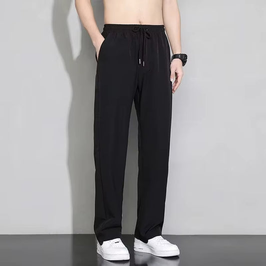 Ice Silk Men'S Pants Black Gray Thin Business Casual Loose Pants plus Size Outdoor Elastic Breathable Straight Leg Sweatpants