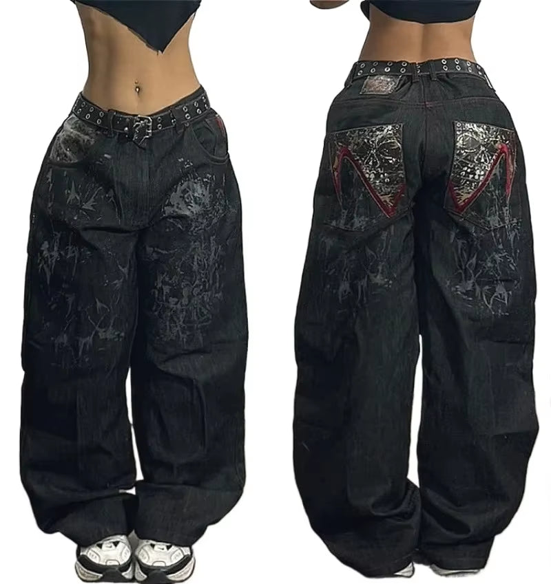 American Hip-Hop Retro Loose Jeans Women'S Y2K New Tide Harajuku High Waist Wide Leg Pants Gothic Wide Pants Street Pants Male