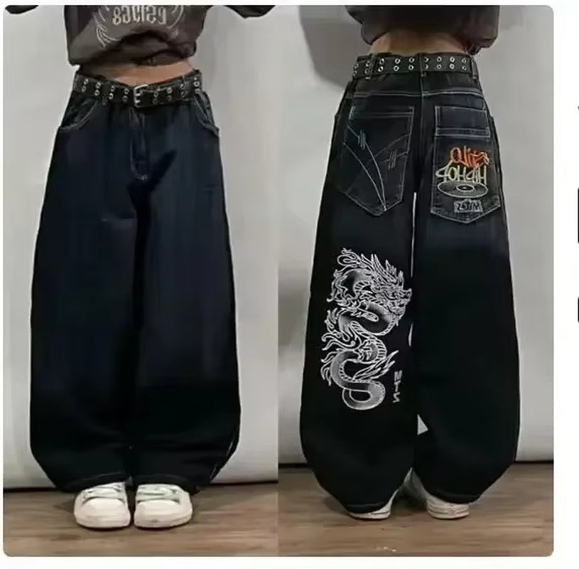 American Hip-Hop Retro Loose Jeans Women'S Y2K New Tide Harajuku High Waist Wide Leg Pants Gothic Wide Pants Street Pants Male